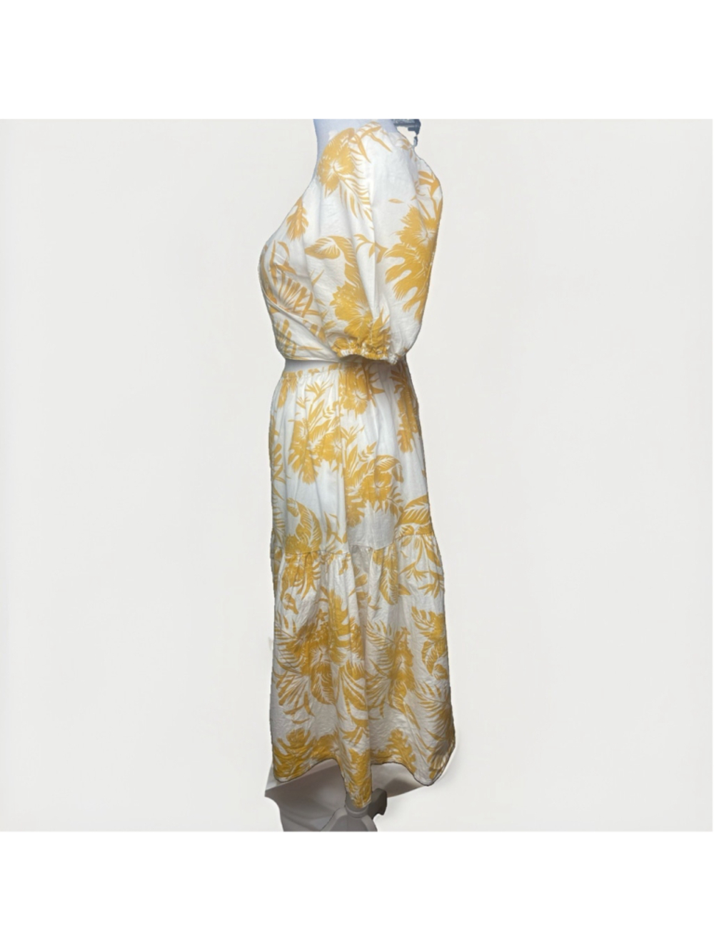 CUPSHE White/Yellow Floral Square Neck Puff Sleeve Smocked Cotton Midi Dress M - Picture 4 of 9
